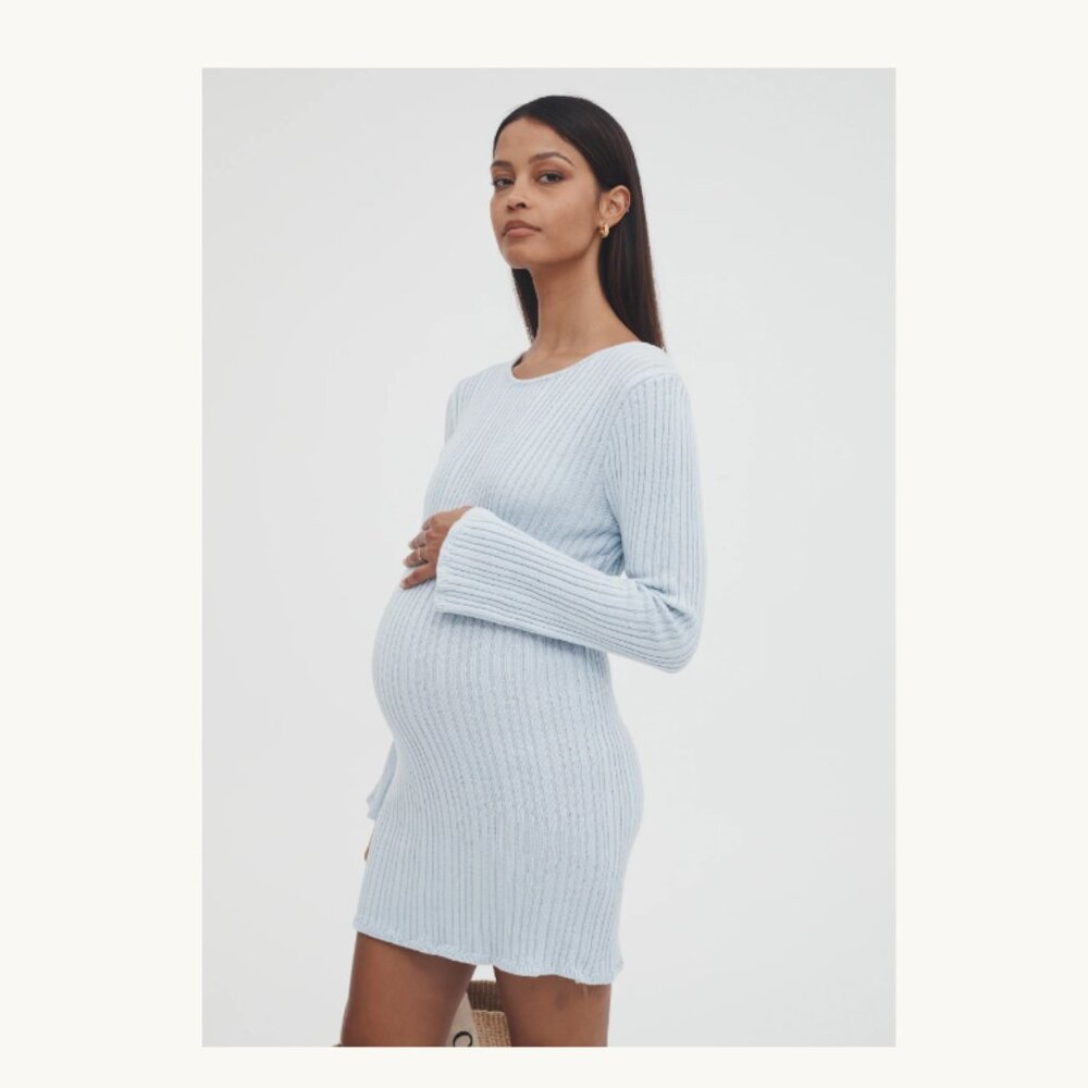 Elegant Light Blue Maternity Mini Dress